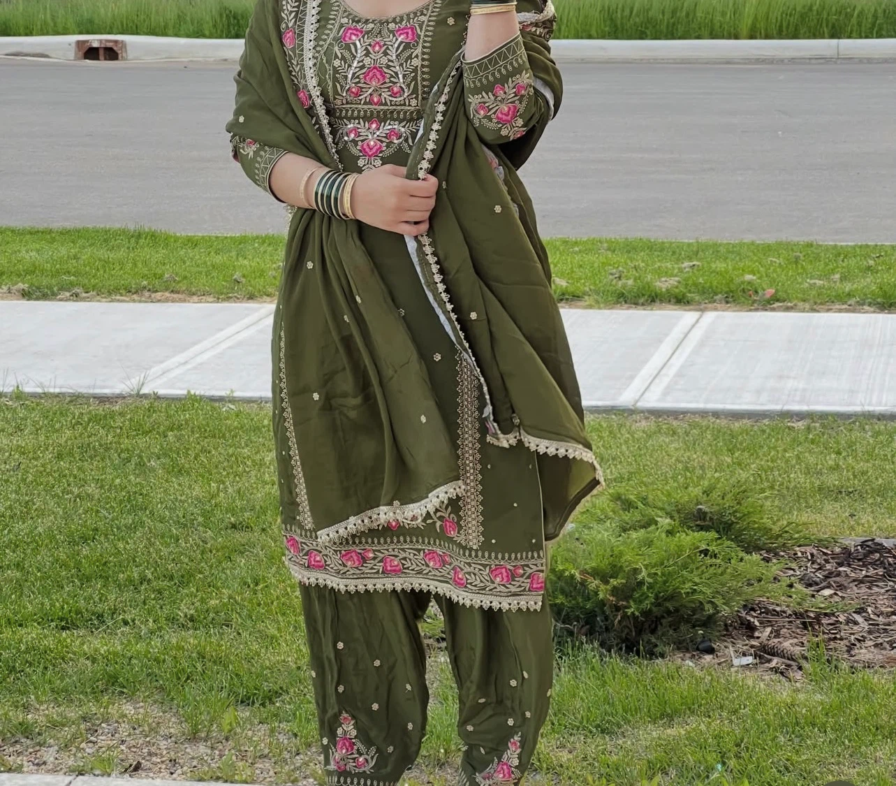 Green Embroidered Punjabi Suit