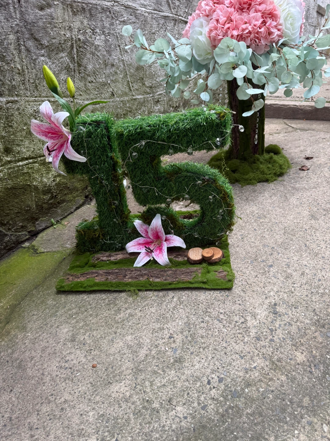 Moss Covered Number 15 Display with Lights and Flowers - photo 2