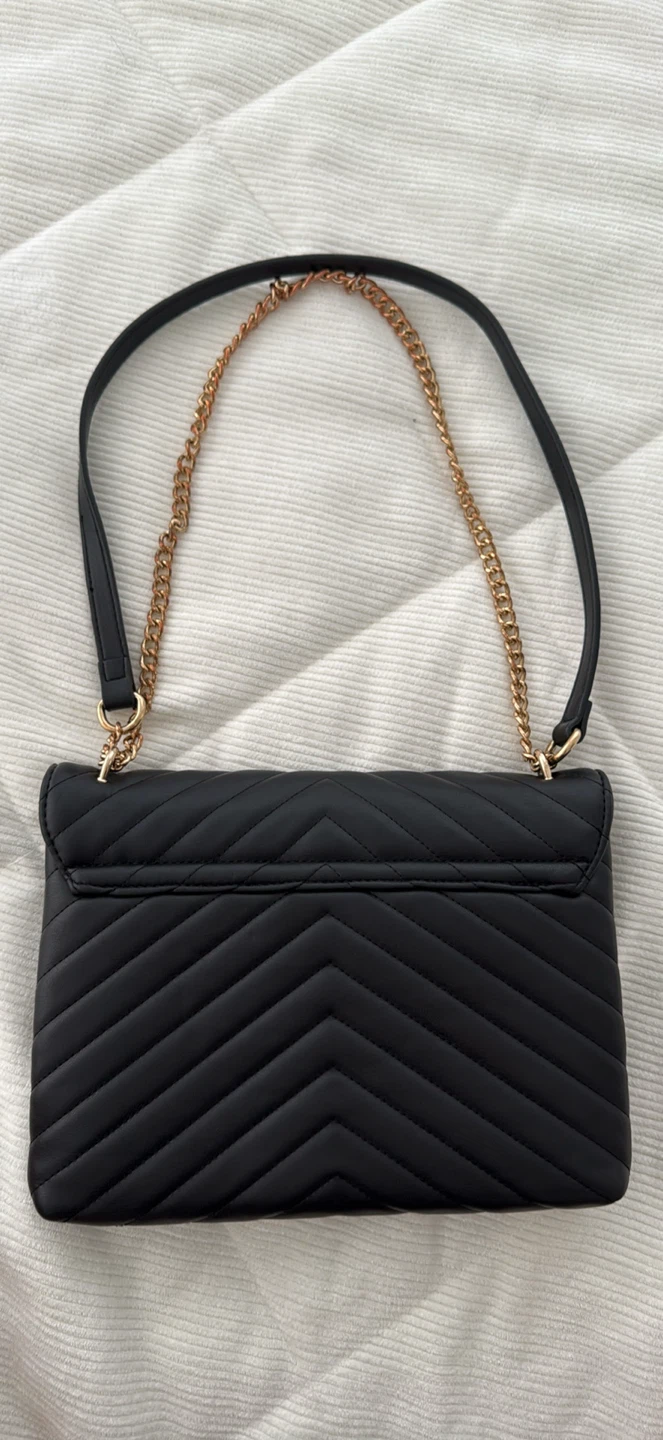 Black Chevron Quilted Shoulder Bag with Gold Chain - photo 2