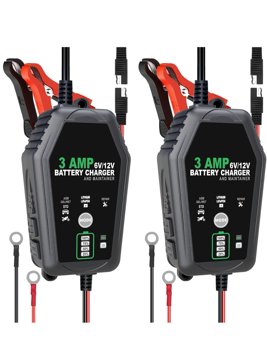 2 pack 3 Amp 6V/12V Battery Charger and Maintainer