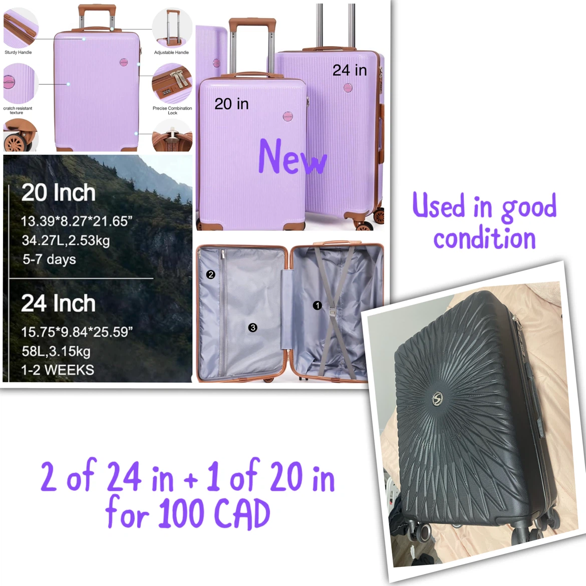 Luggage Set - 2x 24 inch, 1x 20 inch