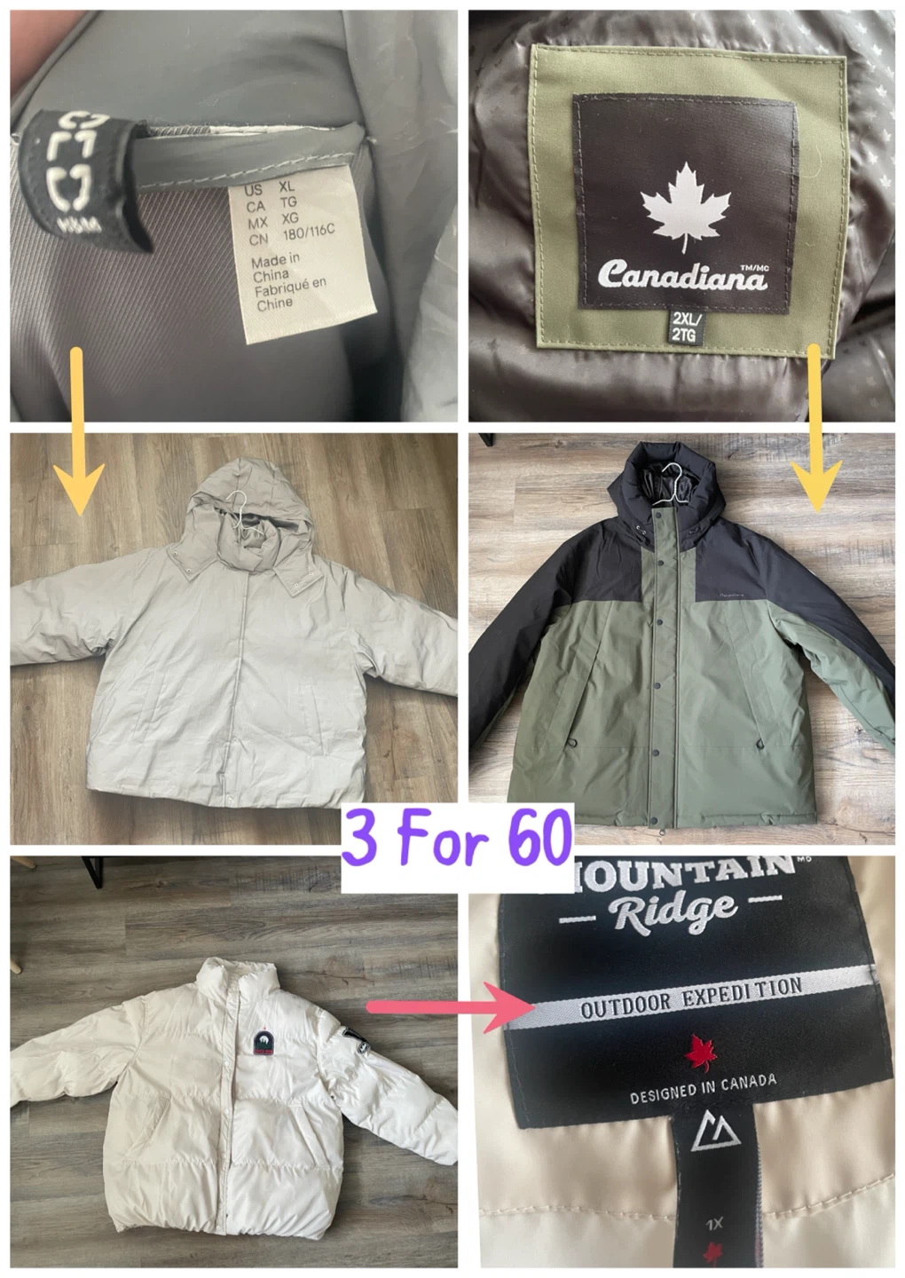 Canadiana XL Jacket and Mountain Ridge 2XL Jacket