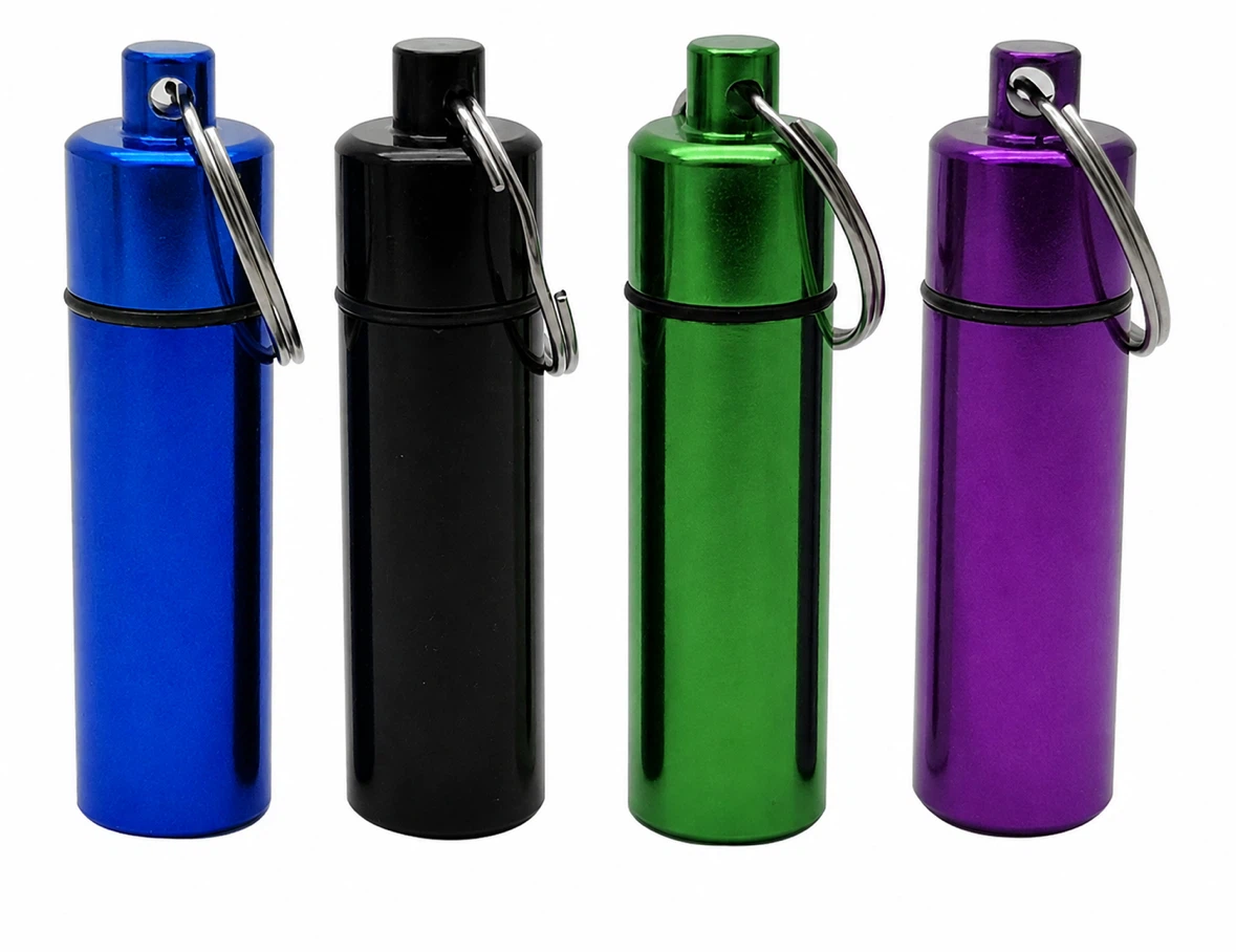 4 Packs Aluminum Pill Box Case Mini Portable Keychain Holder
