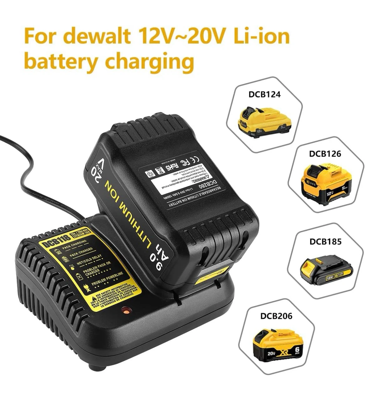DCB118 Fast Charger for DeWalt 12V-20V Li-ion Batteries