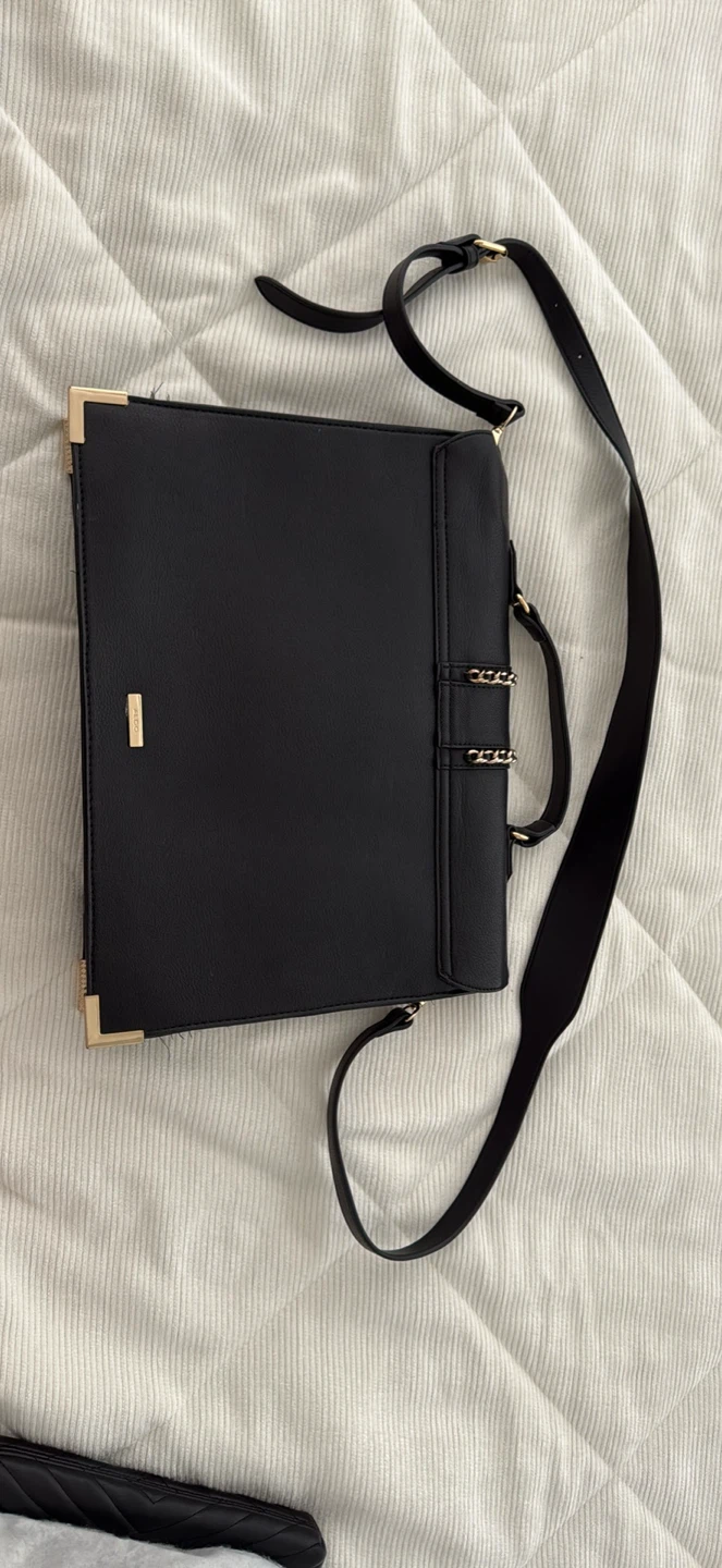 Black Faux Leather Handbag with Gold Accents - photo 2