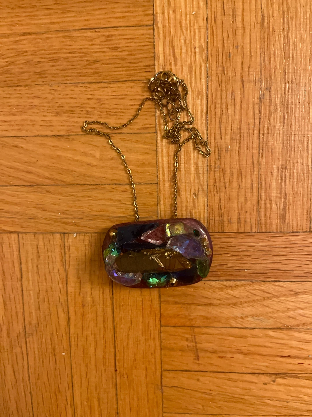 Resin Pendant Necklace with Crystals