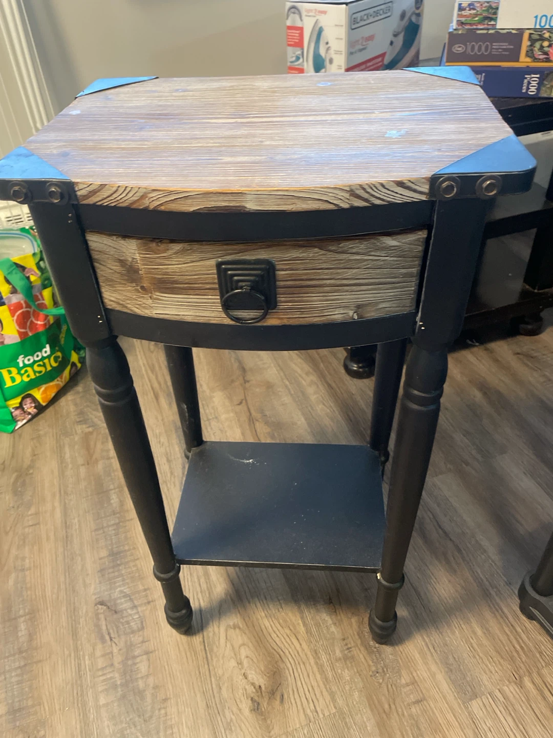 Rustic Barrel Side Table with Drawer