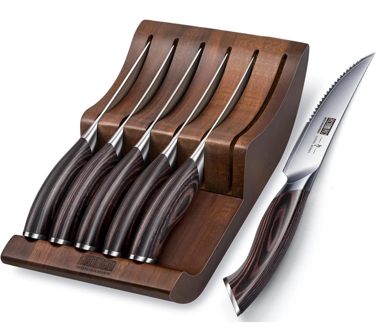 (READ FIRST) HOSHANHO Steak Knives Set of 6 with Block, 4.5 in