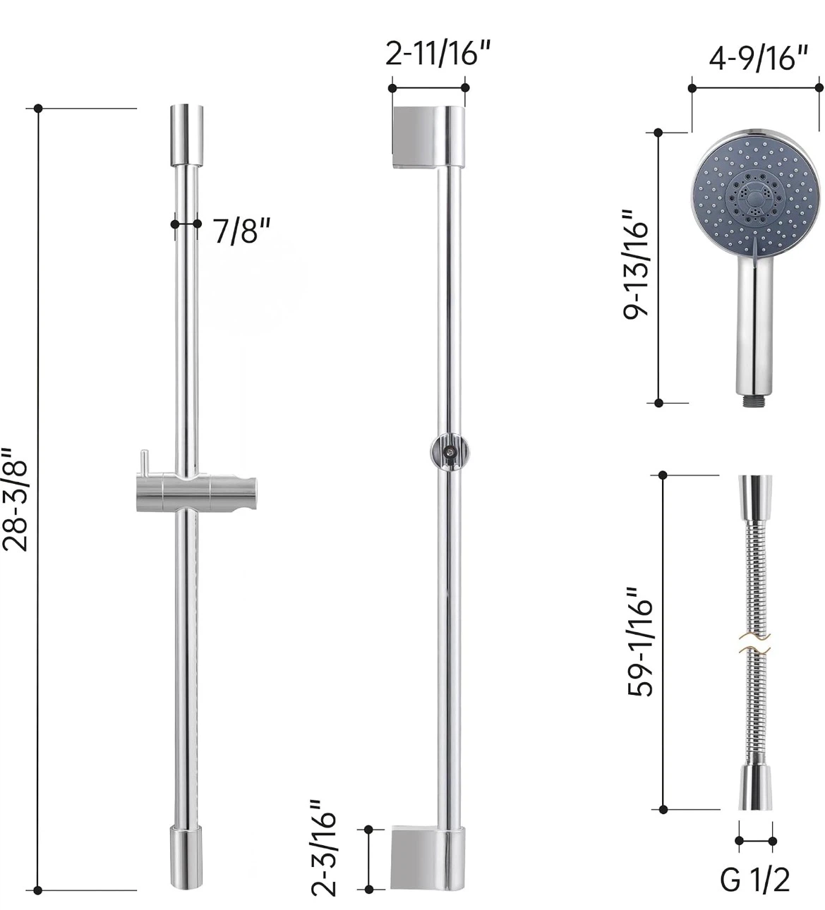 Shower Slide Bar Kit with Handheld Showerhead - photo 4