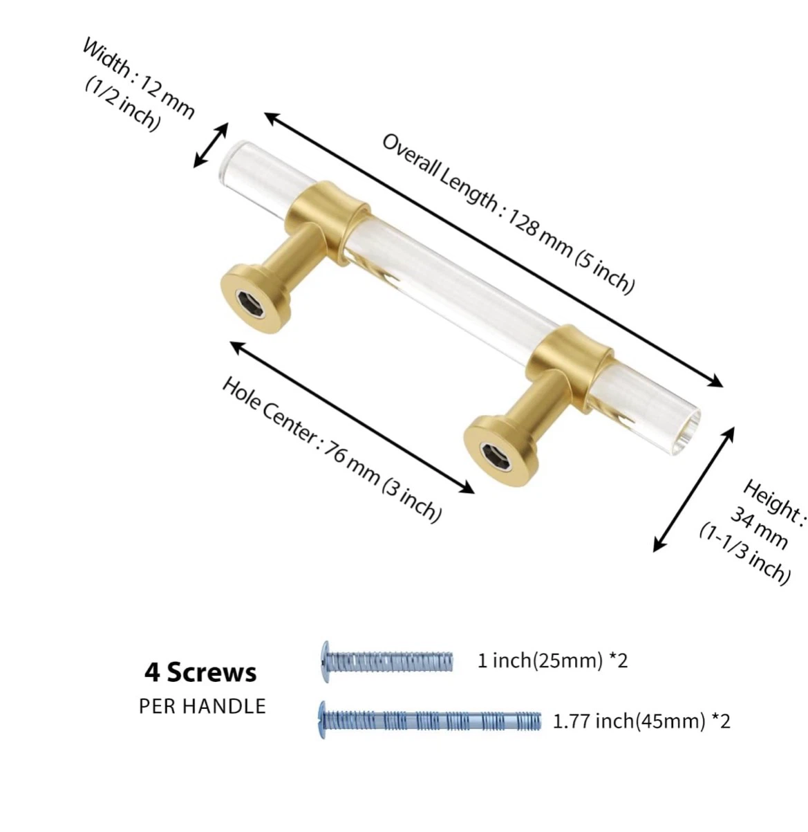 Homdiy Acrylic Cabinet Handles (Set of 2) - Brushed Brass - photo 3