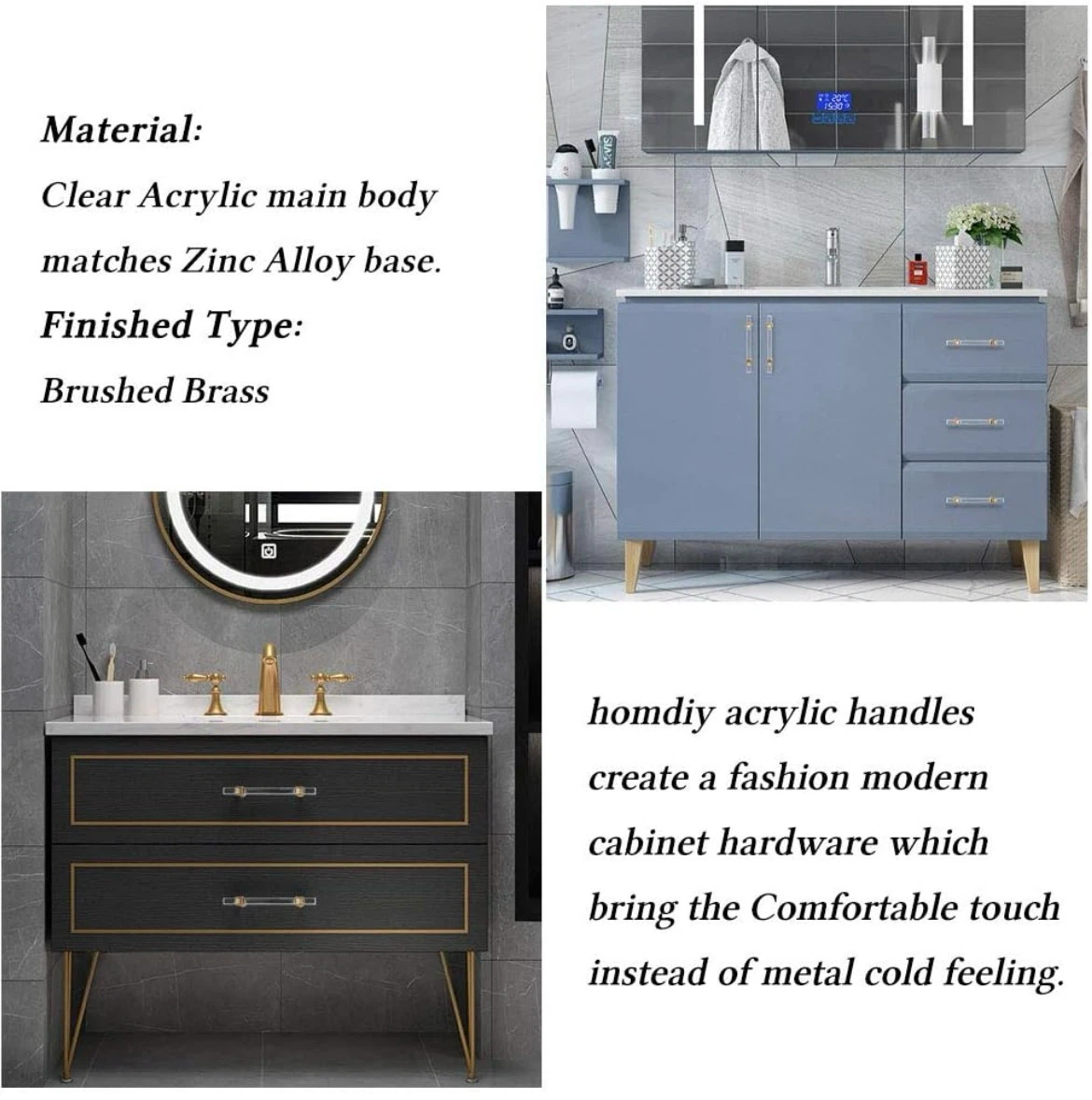 Homdiy Acrylic Cabinet Handles (Set of 2) - Brushed Brass - photo 5