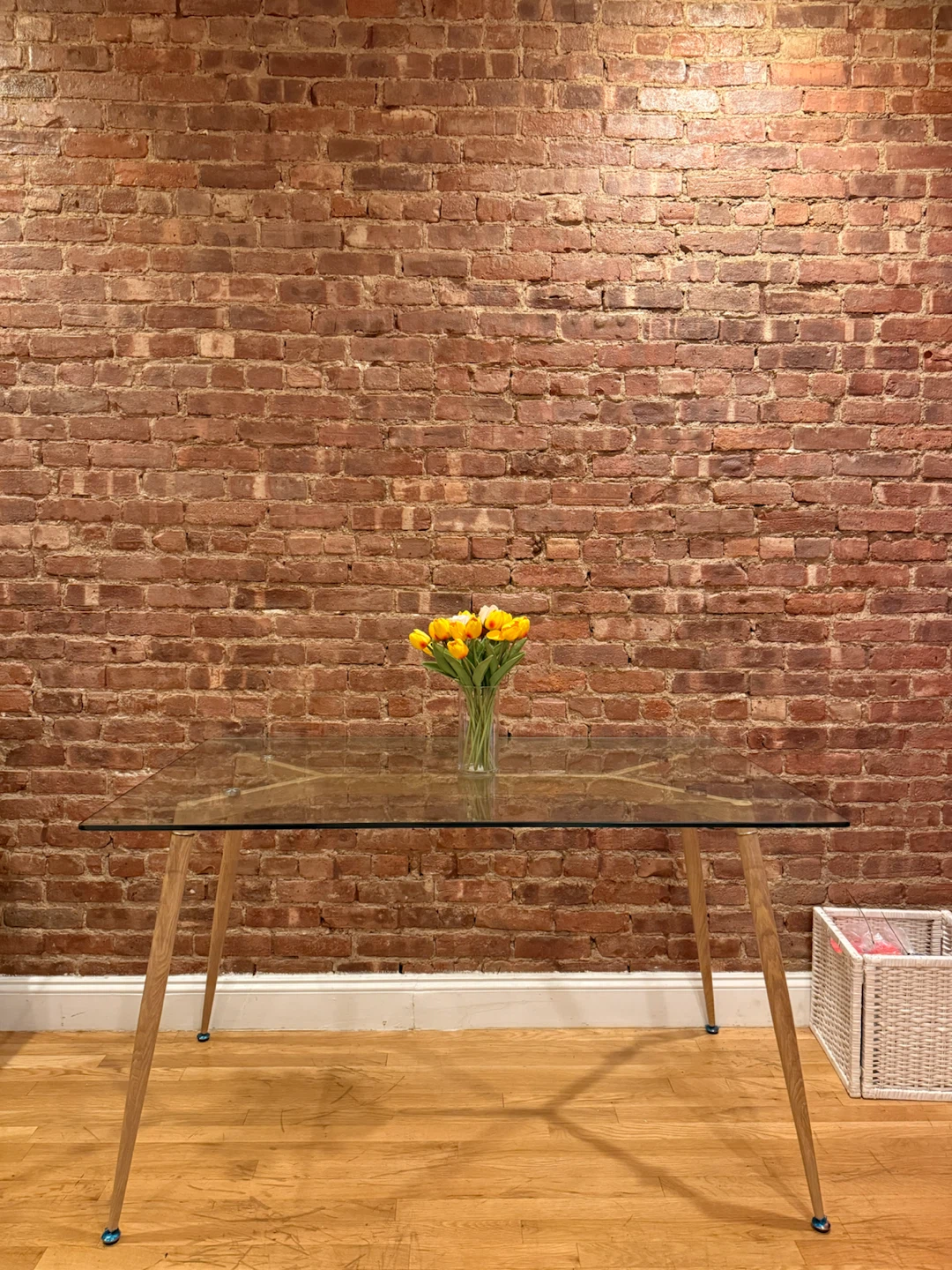 Glass Dining Table with Wood Legs - photo 2