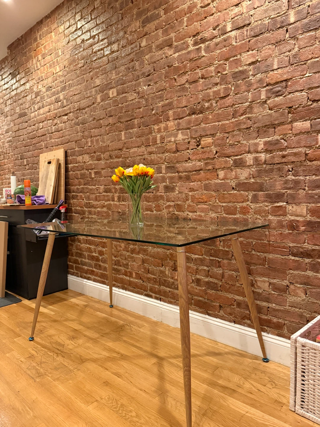 Glass Dining Table with Wood Legs - photo 4