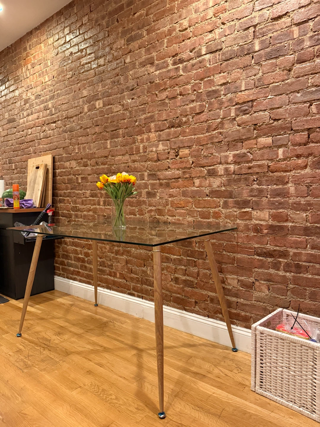 Glass Dining Table with Wood Legs - photo 5