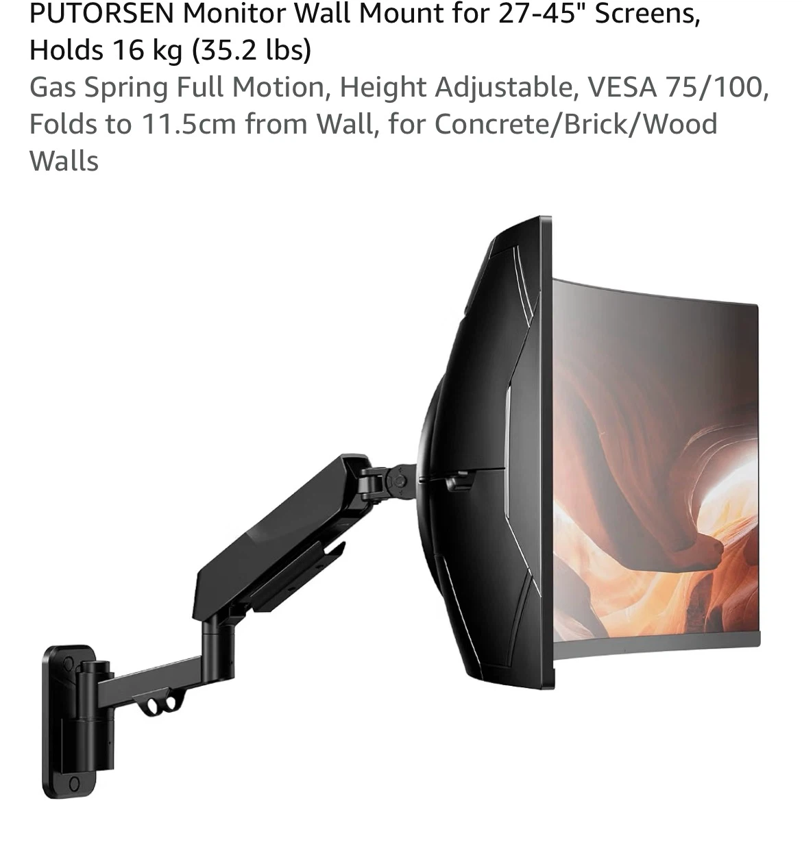 PUTORSEN Full Motion Ultrawide Monitor Wall Mount