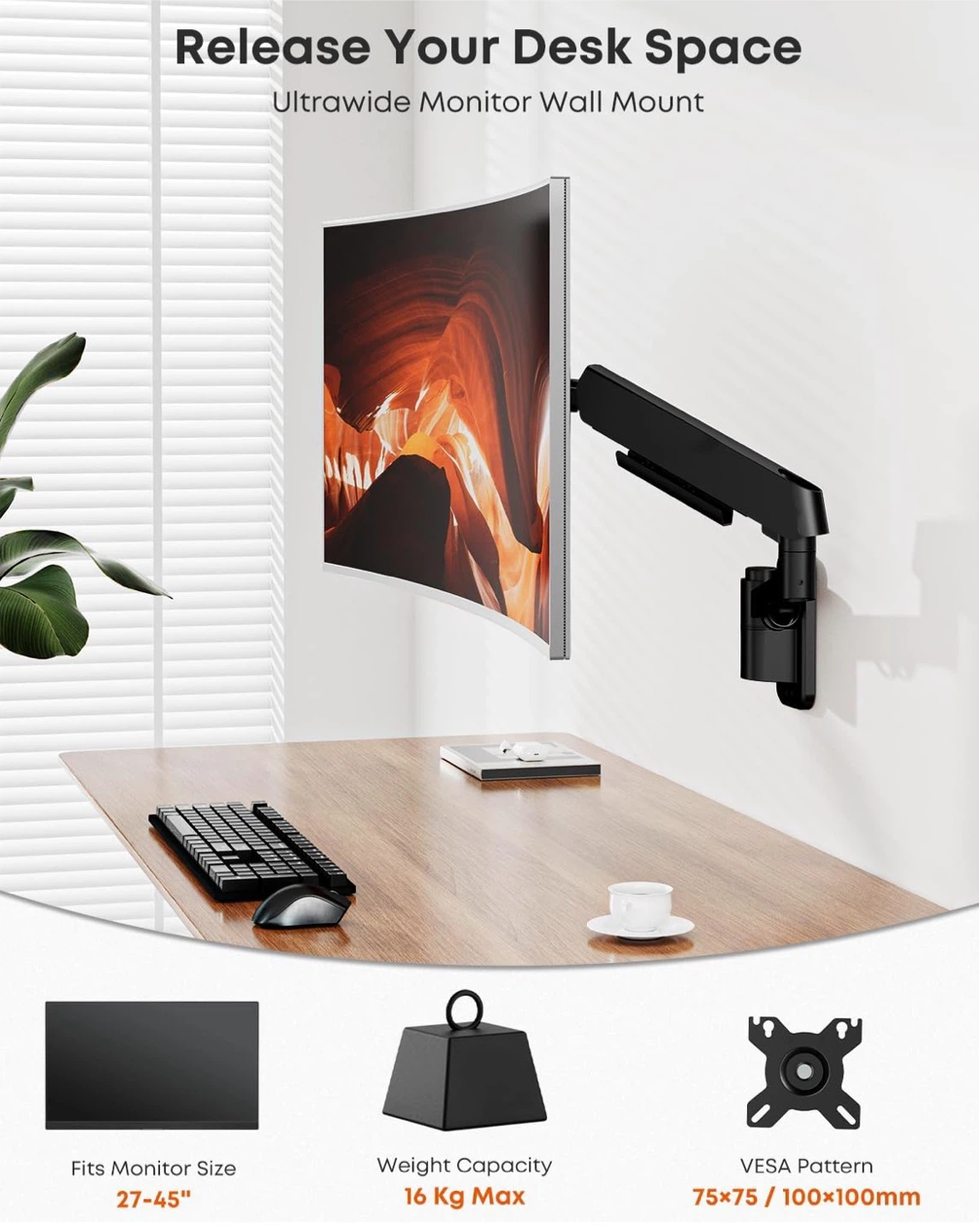 PUTORSEN Full Motion Ultrawide Monitor Wall Mount - photo 2