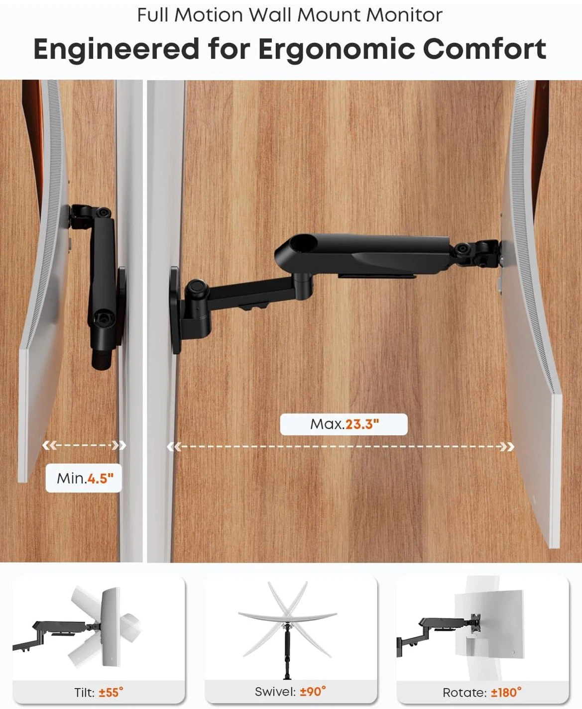 PUTORSEN Full Motion Ultrawide Monitor Wall Mount - photo 4