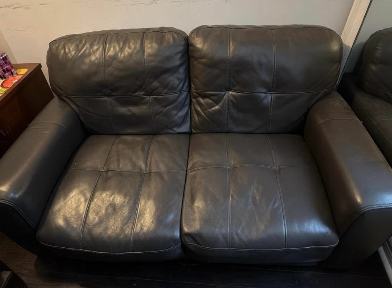 Dark Brown Leather Loveseat Sofa