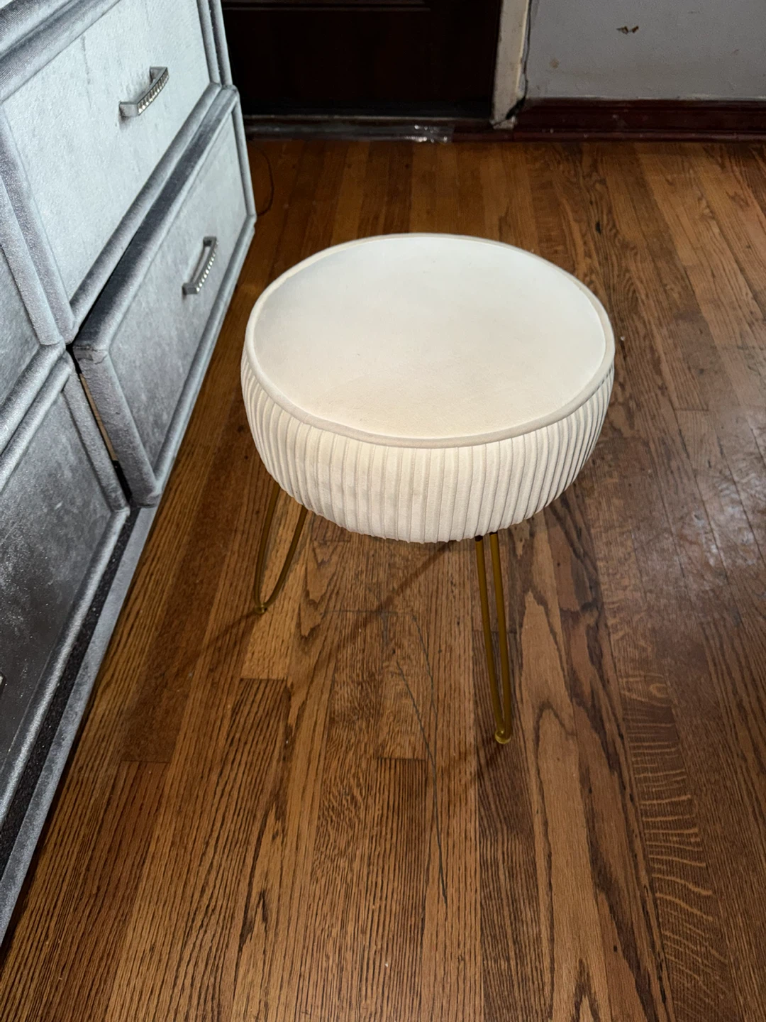 Velvet Ottoman Footstool with Gold Legs