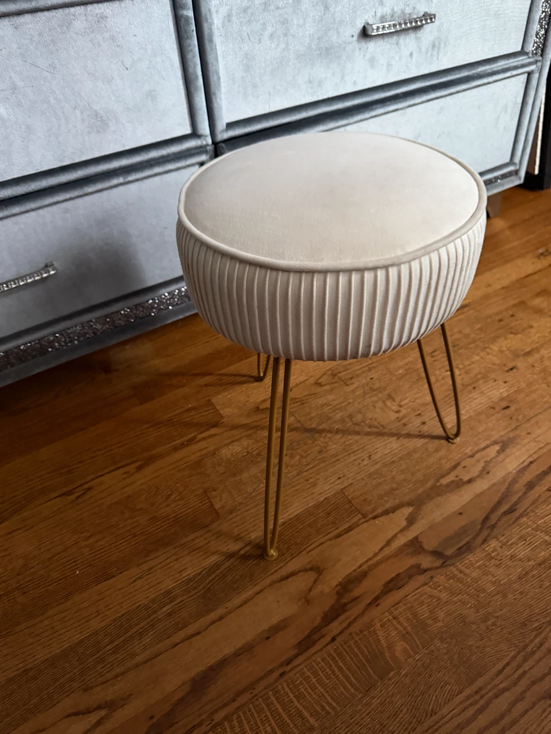 Velvet Ottoman Footstool with Gold Legs - photo 2