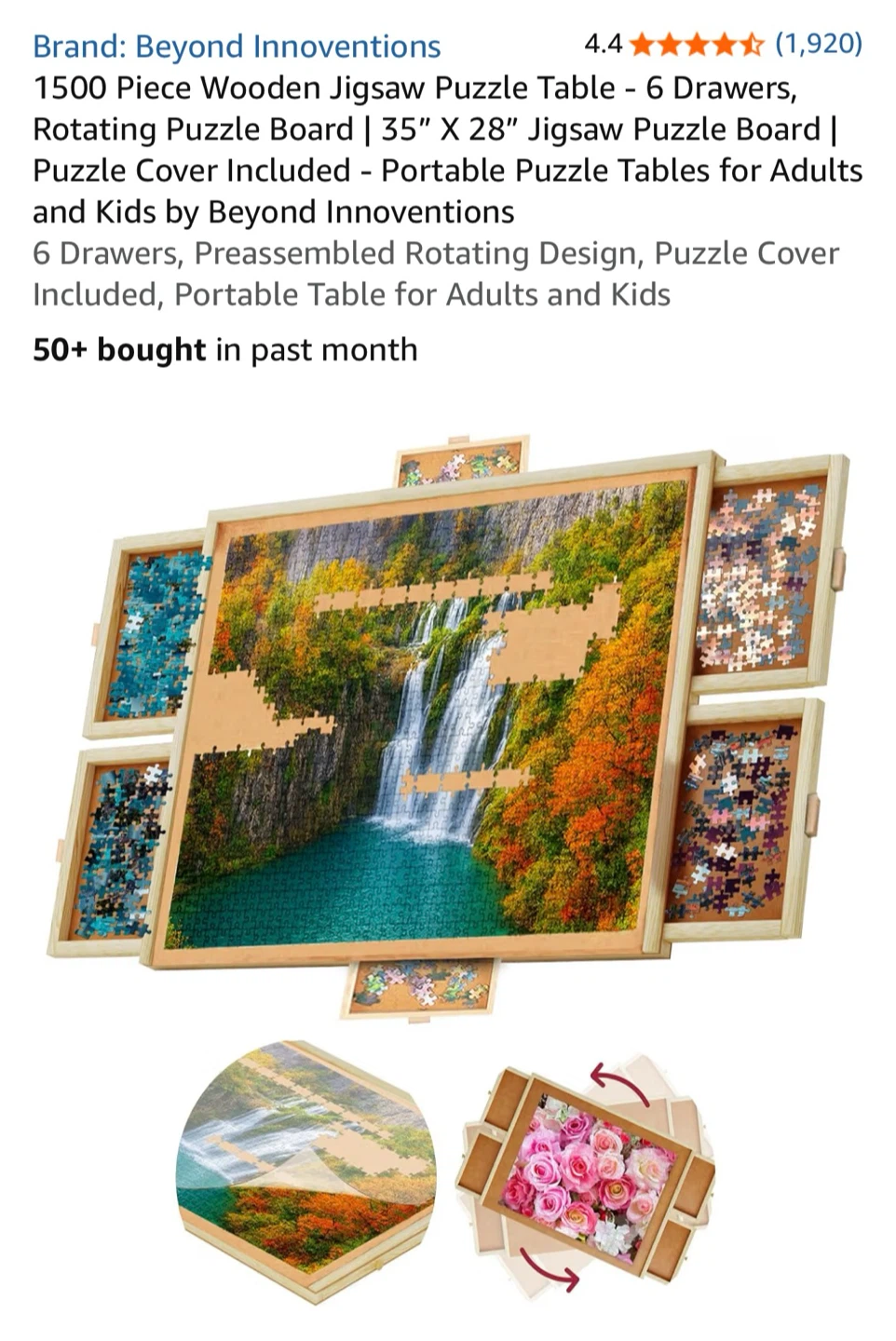 Beyond Innovations Jigsaw Puzzle Table with Drawers