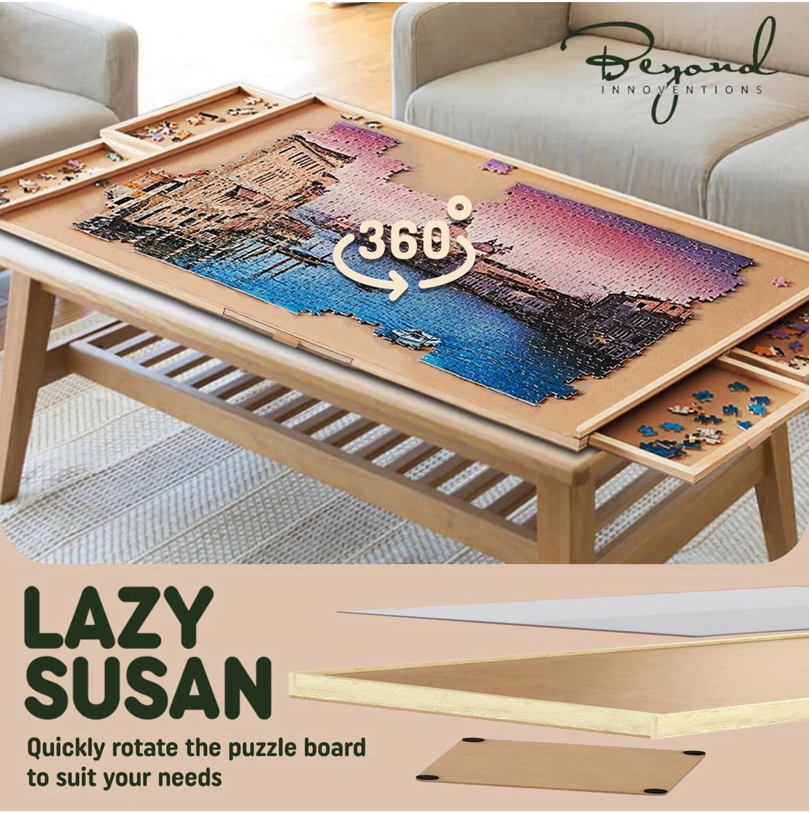 Beyond Innovations Jigsaw Puzzle Table with Drawers - photo 3