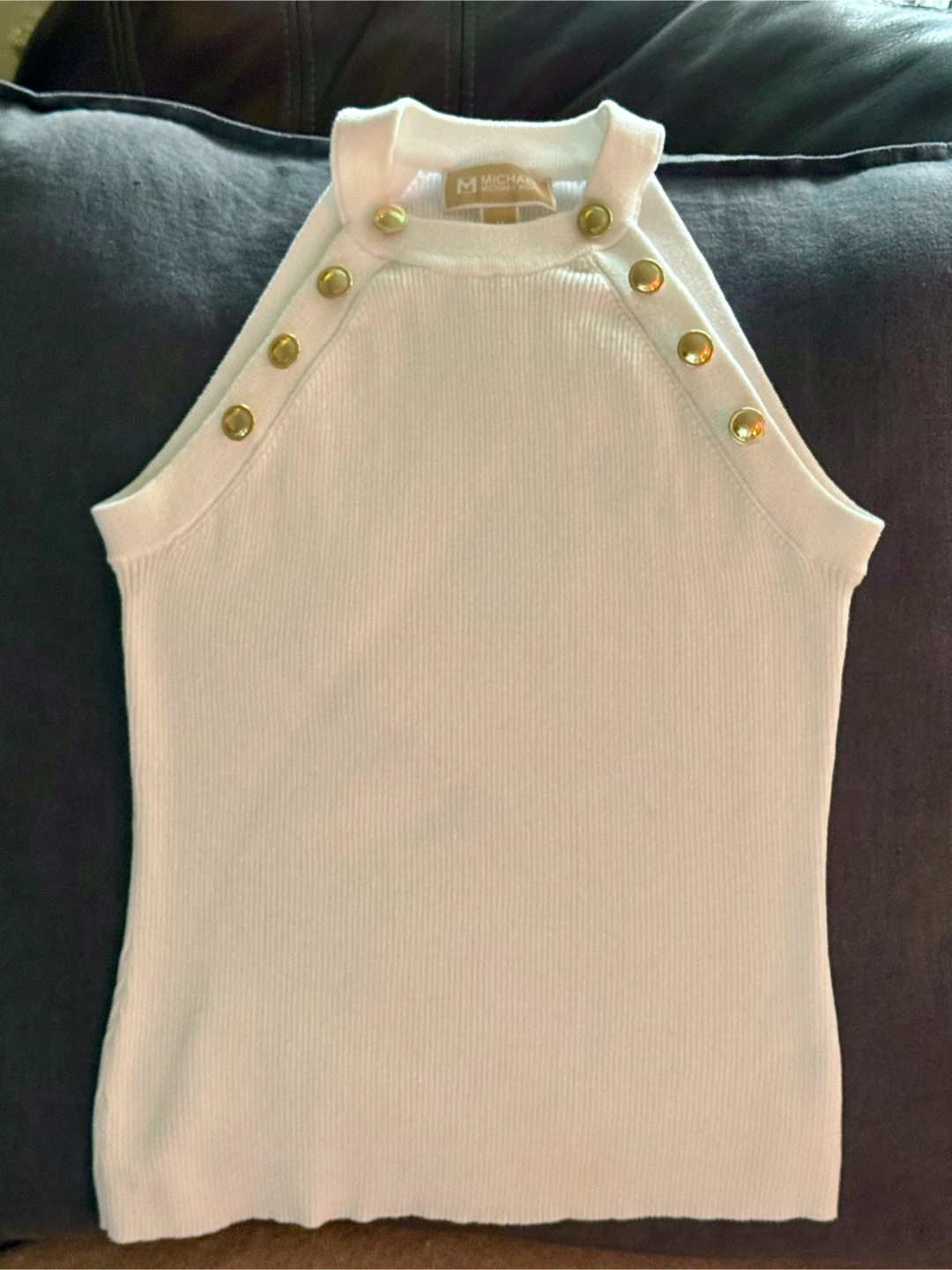 Michael Kors White Ribbed Halter Top GoldButtons Medium - photo 3