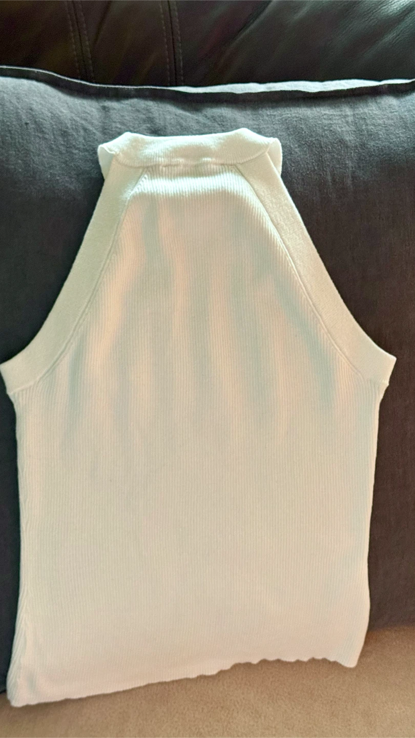 Michael Kors White Ribbed Halter Top GoldButtons Medium - photo 5