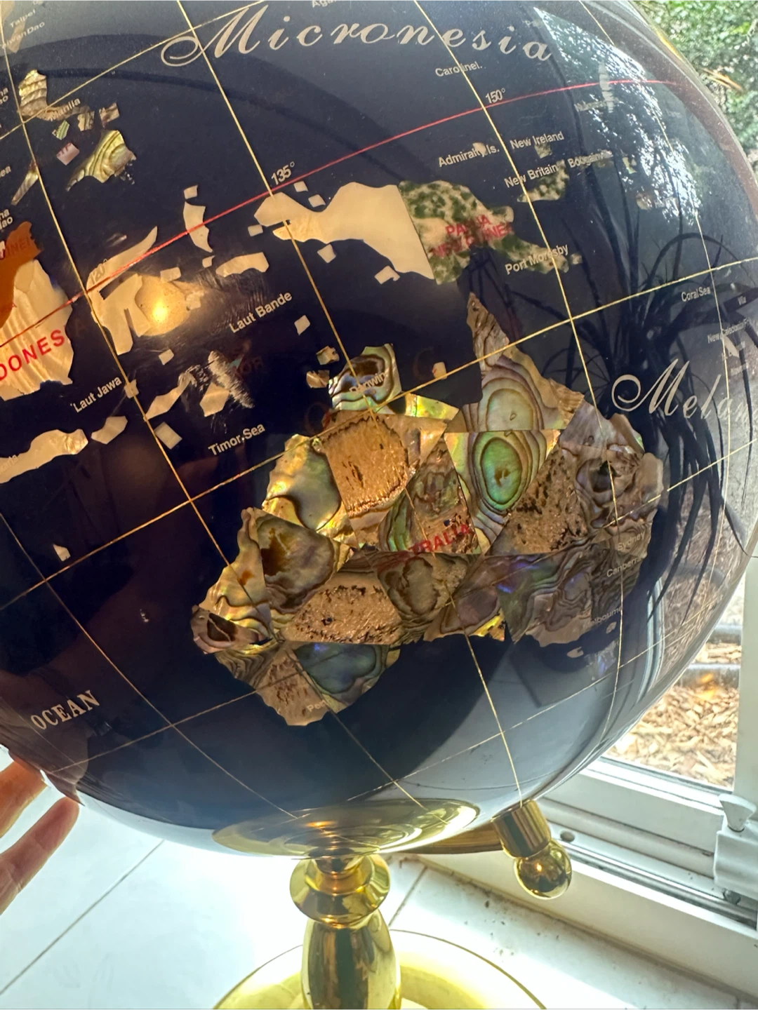 Beautiful Gemstone Globe on Brass Stand