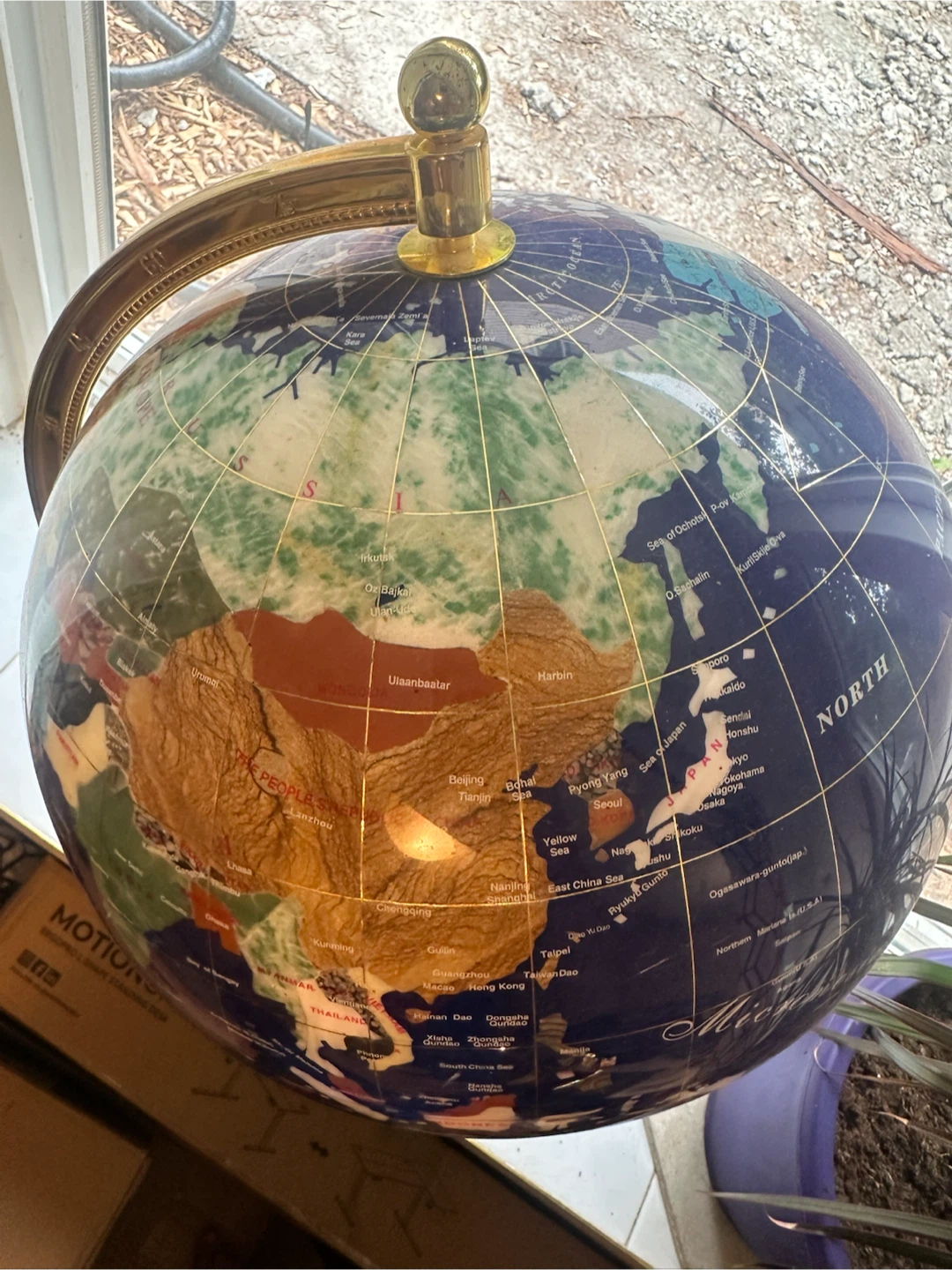 Beautiful Gemstone Globe on Brass Stand - photo 2