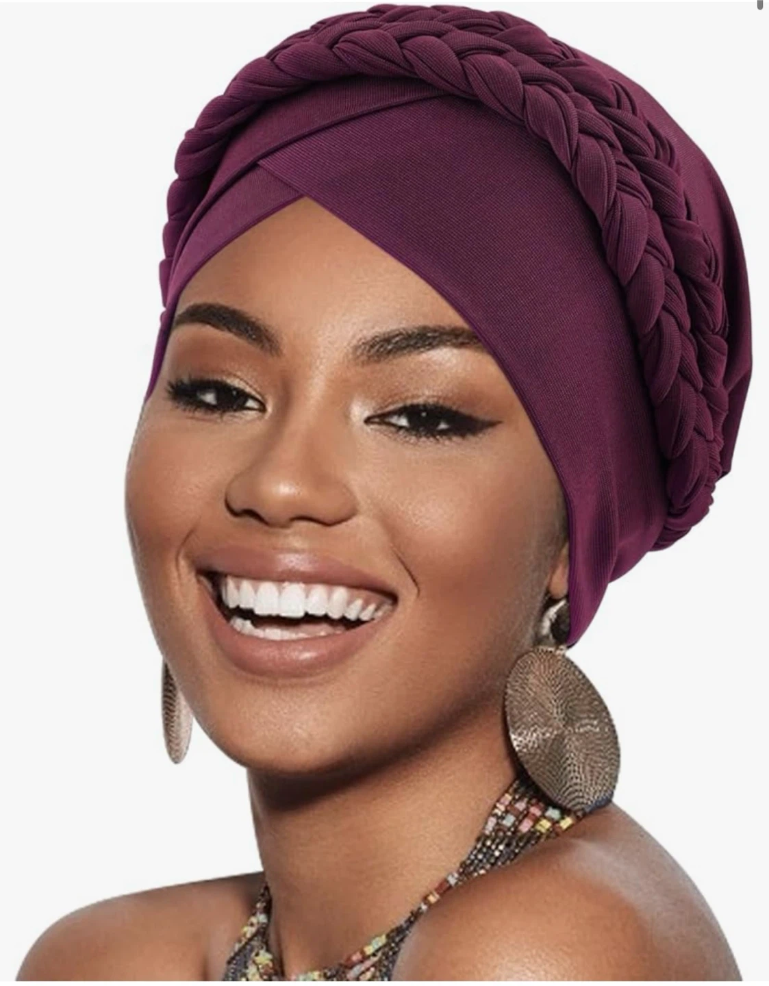 Purple Turban Hat with Braided Trim
