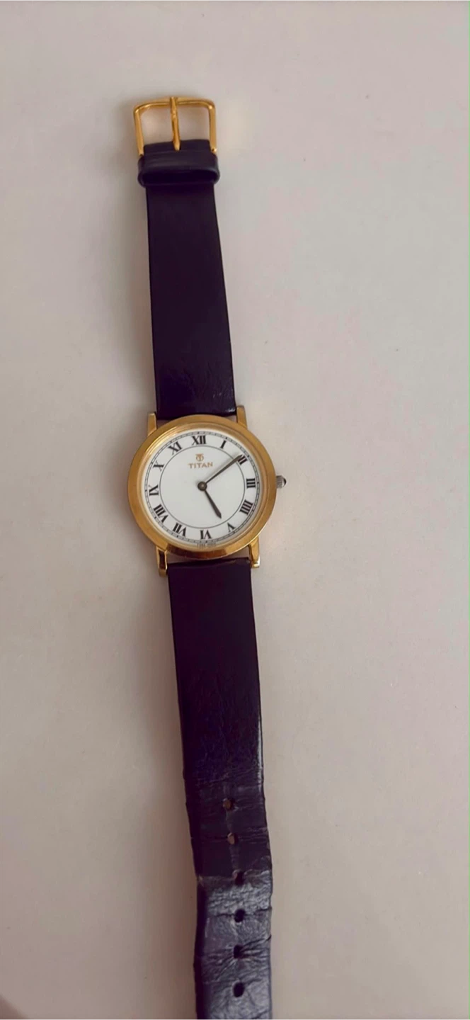 Titan Gold-Tone Watch with Black Leather Strap