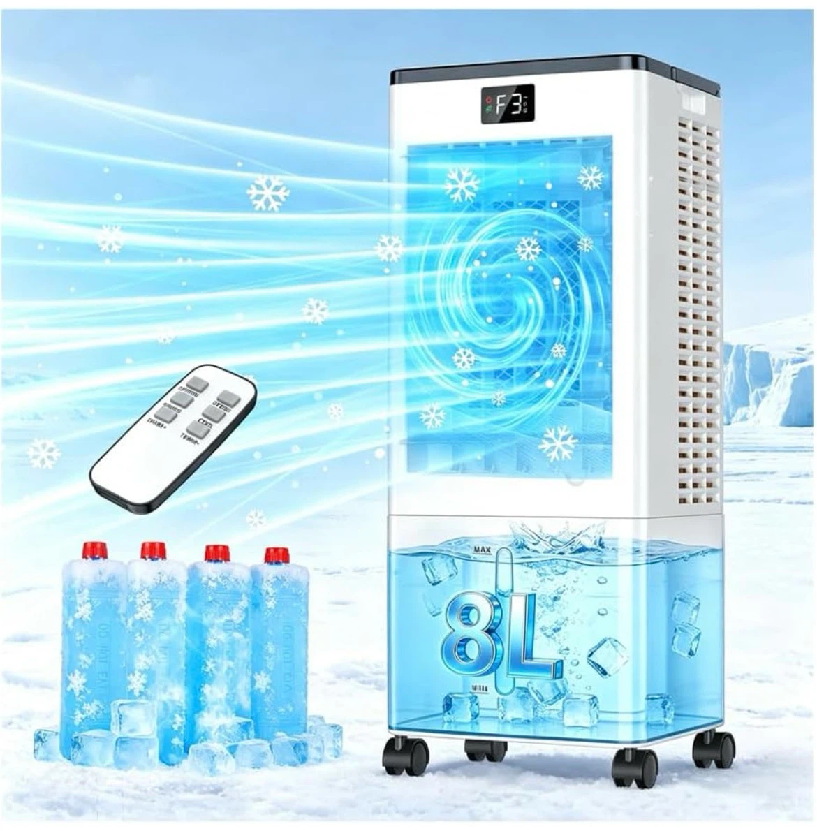 Portable Air Cooler with 8L Water Tank and Remote Control