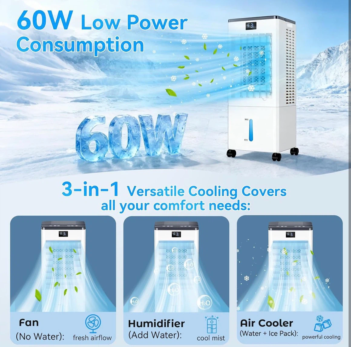Portable Air Cooler with 8L Water Tank and Remote Control - photo 2