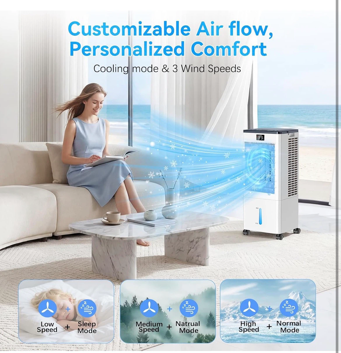 Portable Air Cooler with 8L Water Tank and Remote Control - photo 3