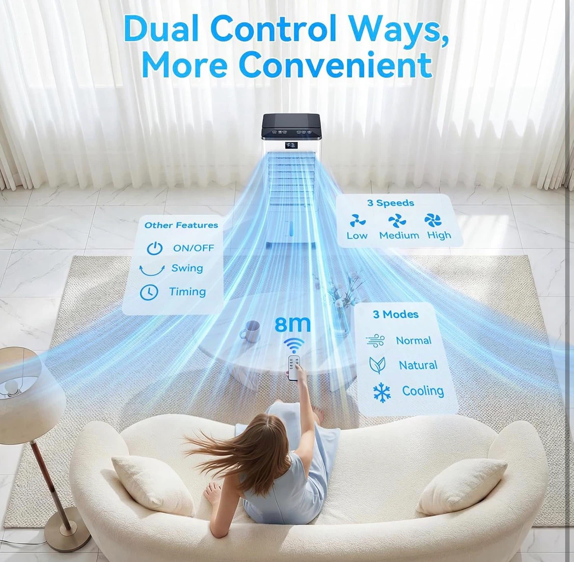 Portable Air Cooler with 8L Water Tank and Remote Control - photo 4