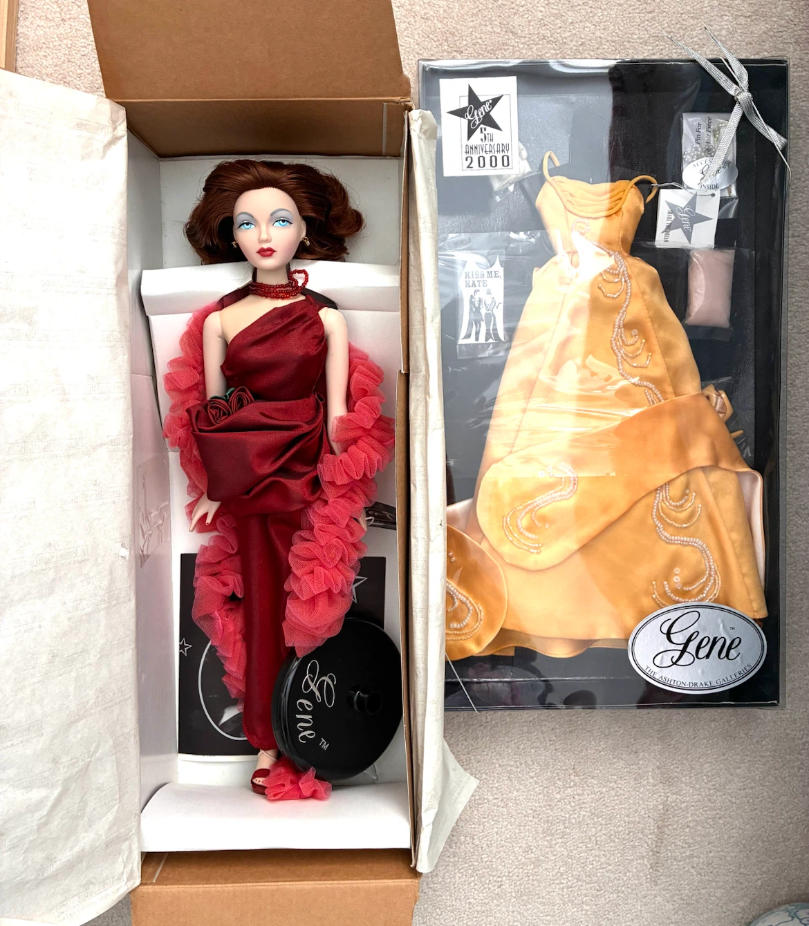 New Ashton Drake Red Venus Gene Doll + Kiss Me Gene Dress Kit