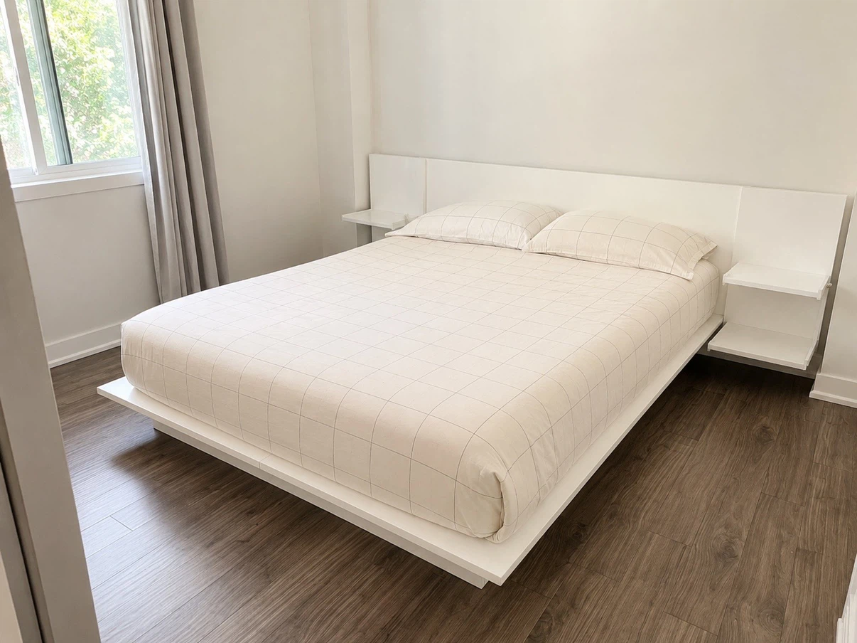 CB2 Andes White Queen Platform Bed w/ Built-In Nightstands