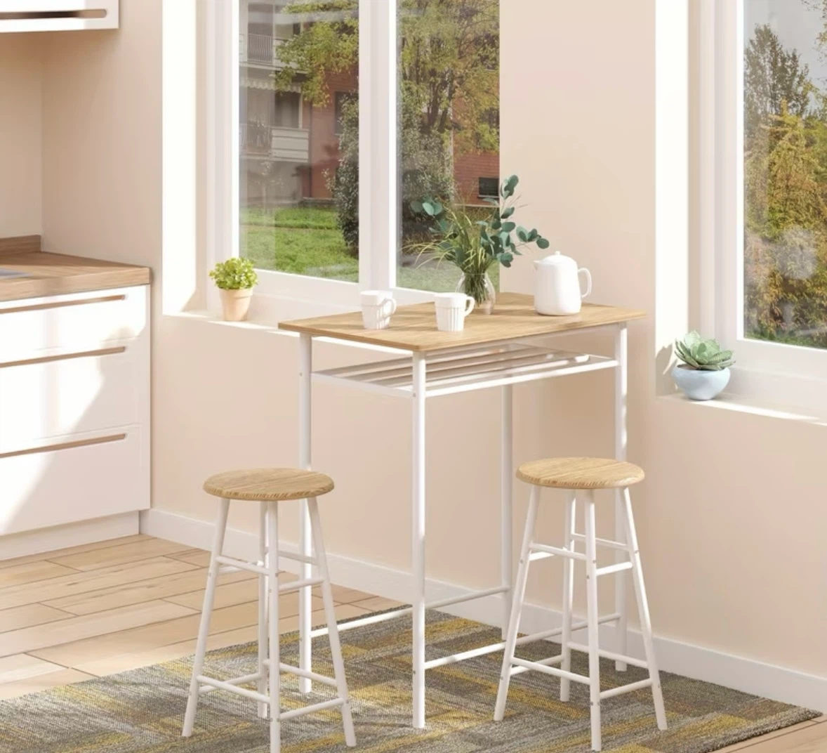 3-Piece Counter Height Table and Stools Set - White
