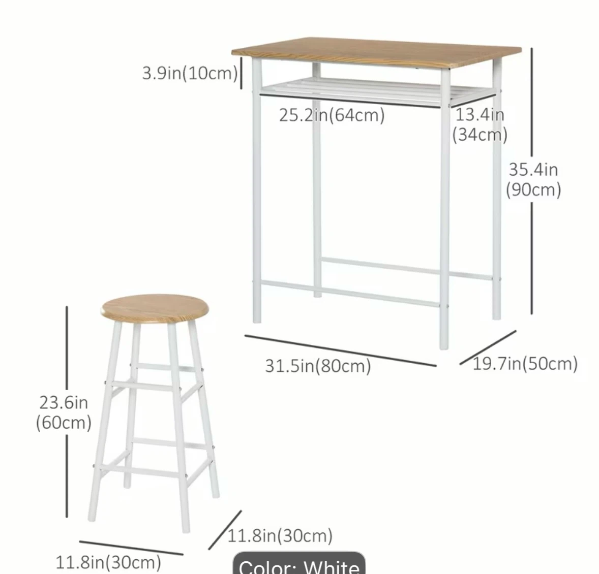 3-Piece Counter Height Table and Stools Set - White - photo 2