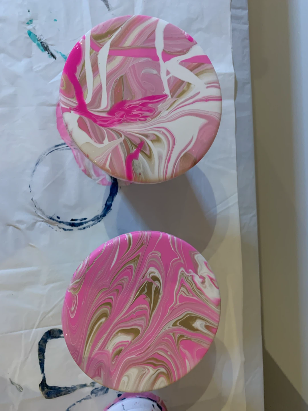 Handmade Pink & White Marbled Coasters (Set of 2)