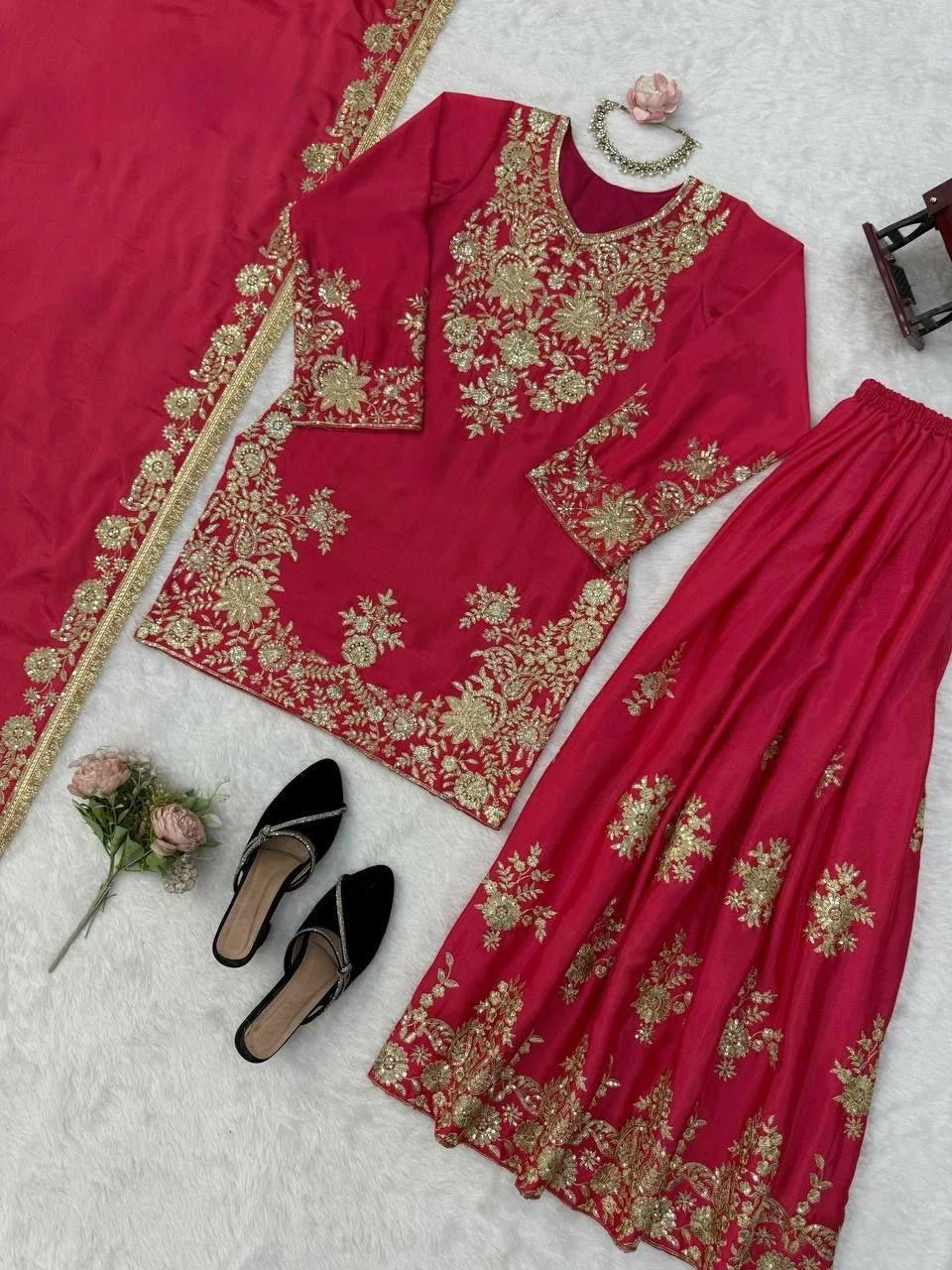 Women's Embroidered Kurti Skirt Set