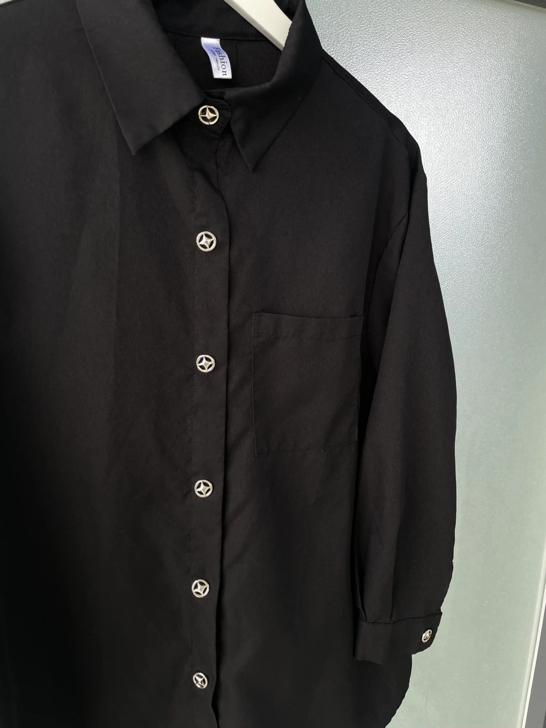 Size L, Black Button-Up Shirt with Decorative Buttons - photo 3