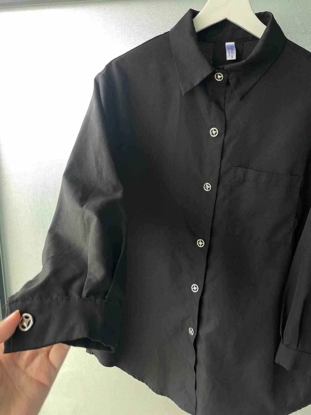 Size L, Black Button-Up Shirt with Decorative Buttons - photo 2