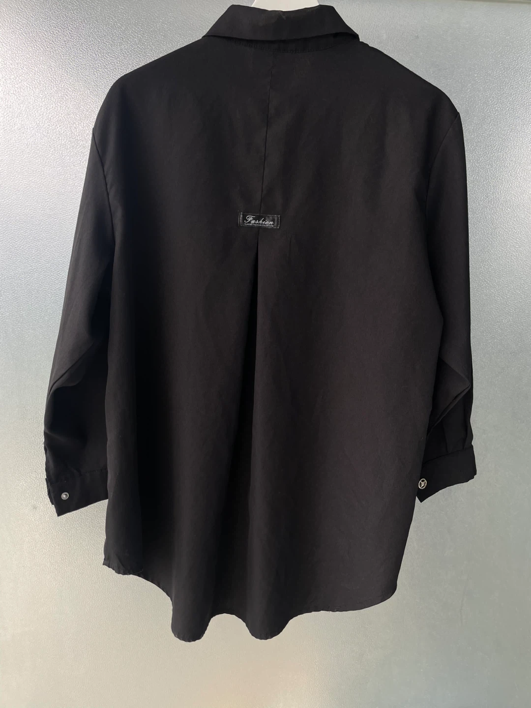 Size L, Black Button-Up Shirt with Decorative Buttons - photo 5