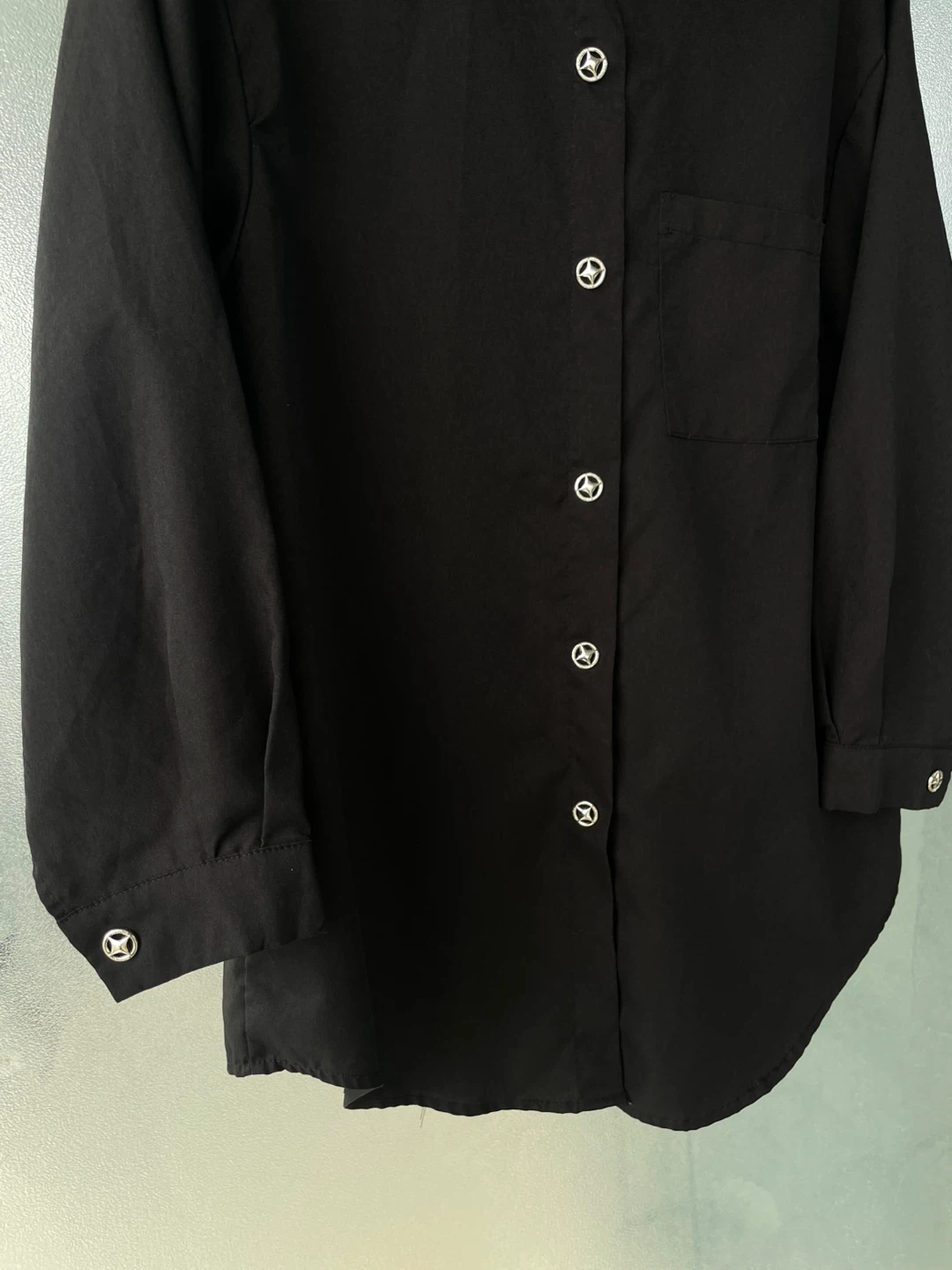 Size L, Black Button-Up Shirt with Decorative Buttons - photo 4