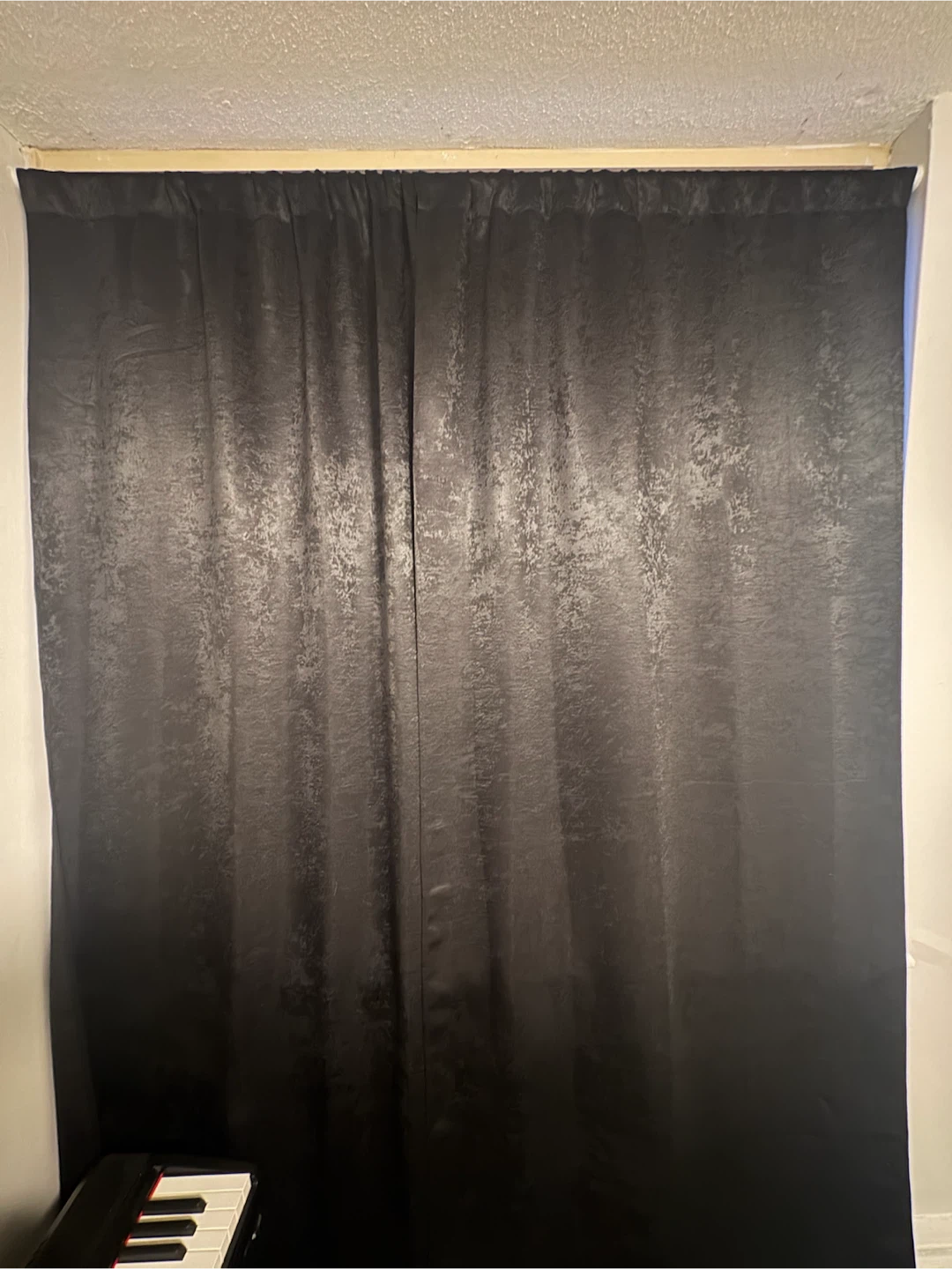 Black Blackout Curtains + adjustable curtain holder
