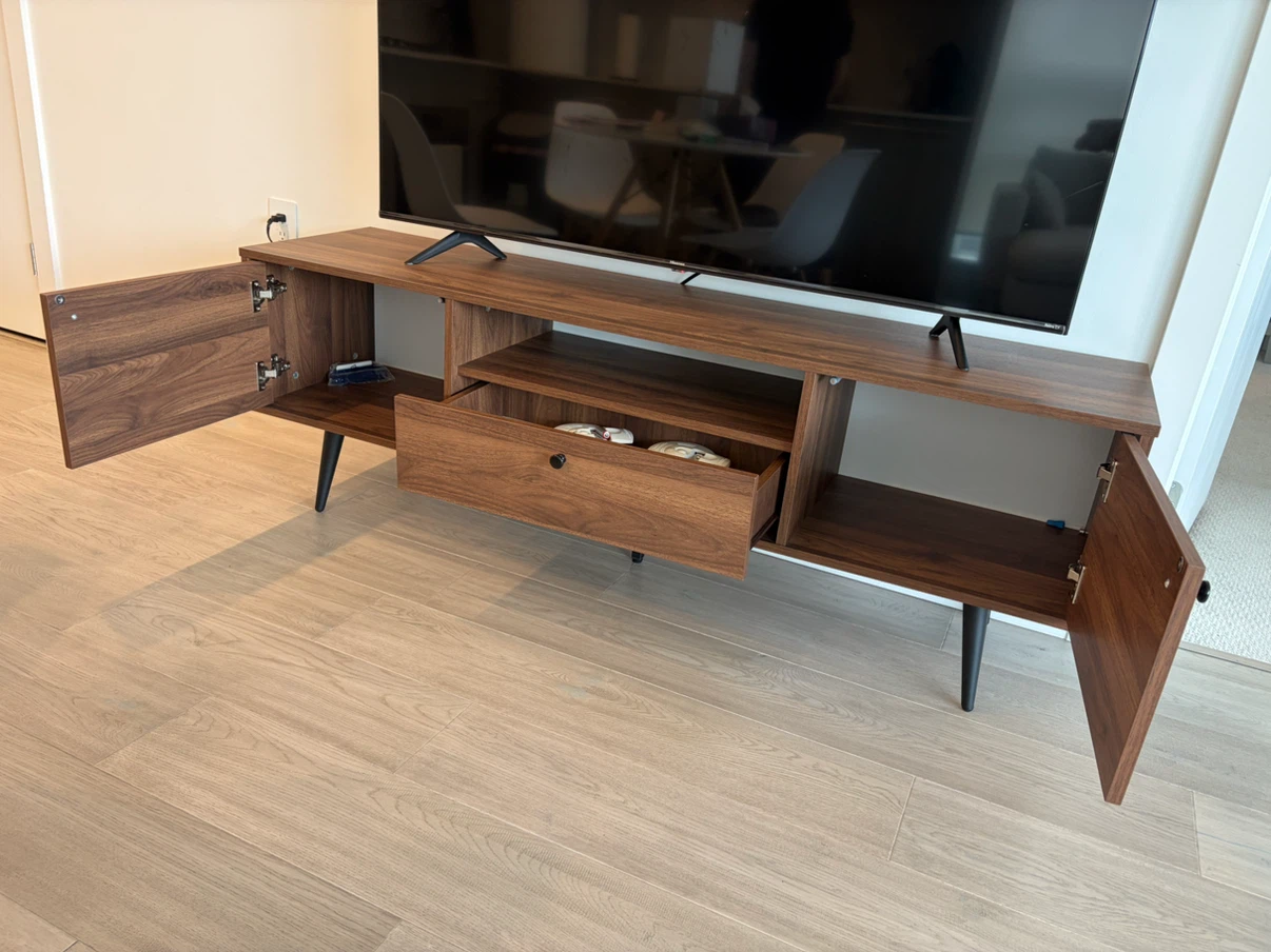 Walnut Finish TV Stand with Drawer and Cabinets