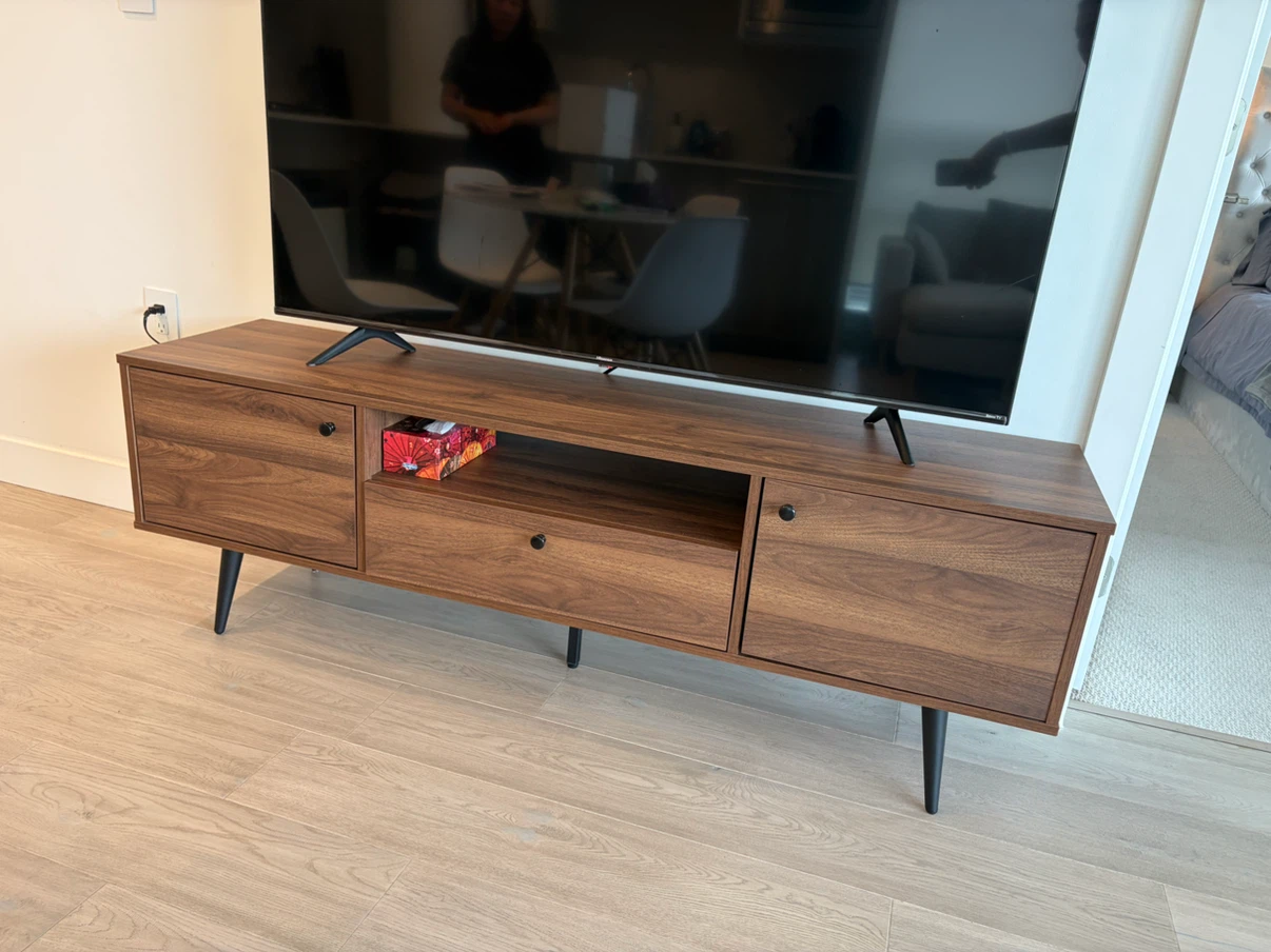 Walnut Finish TV Stand with Drawer and Cabinets - photo 2