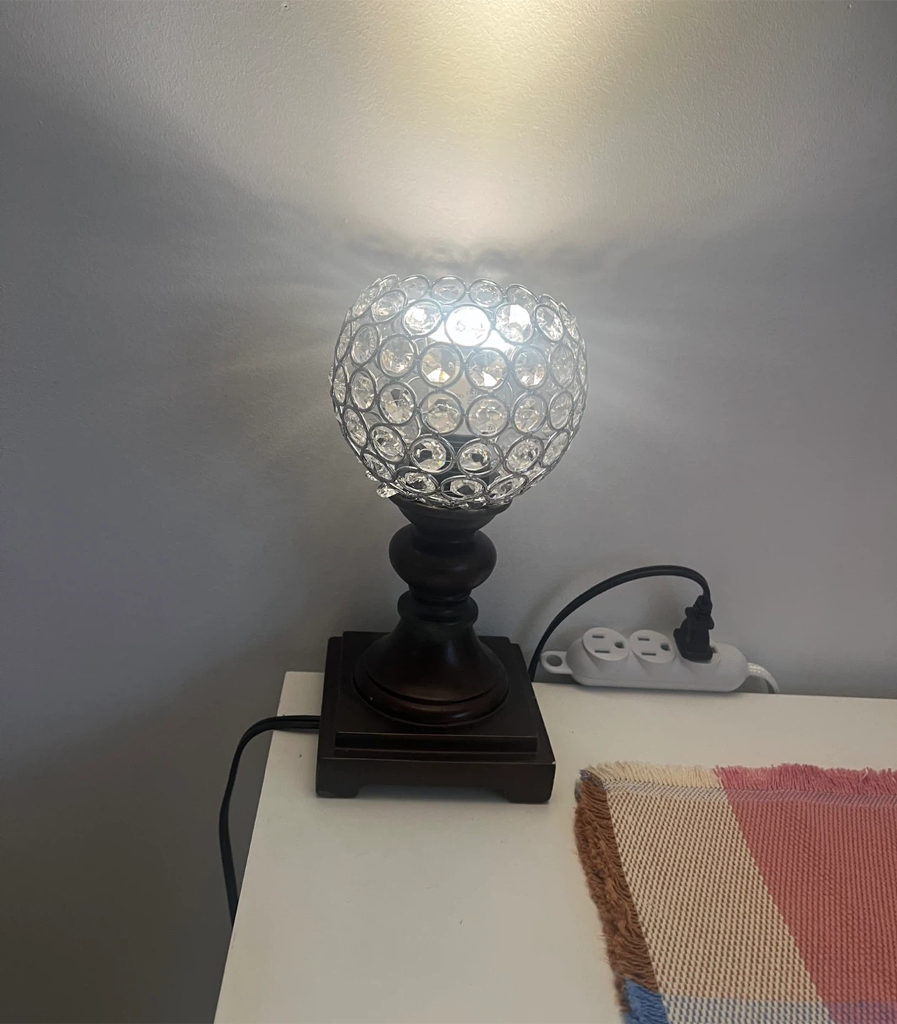 Crystal Globe Table Lamp with Dark Wood Base